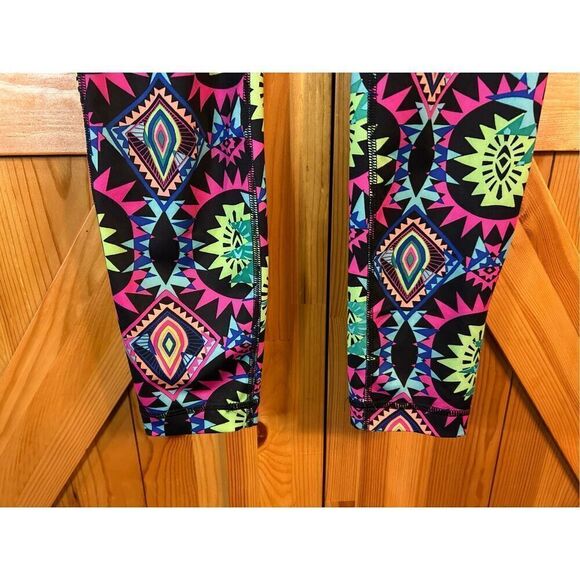 Fila Sport Neon Geometric Printed Full Length Running Leggings Active Small (489 - Picture 2 of 7
